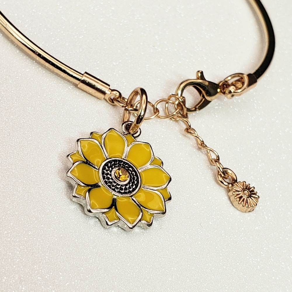 Sunflower Rhinestone Charm Bangle Bracelet Cuff Adjustable - Picture 7 of 10